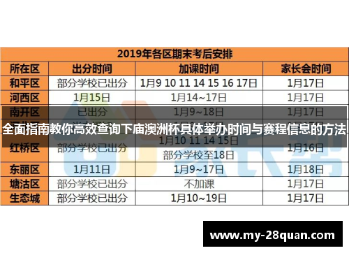 全面指南教你高效查询下庙澳洲杯具体举办时间与赛程信息的方法 全面指南教你高效查询下庙澳洲杯具体举办时间与赛程信息的方法