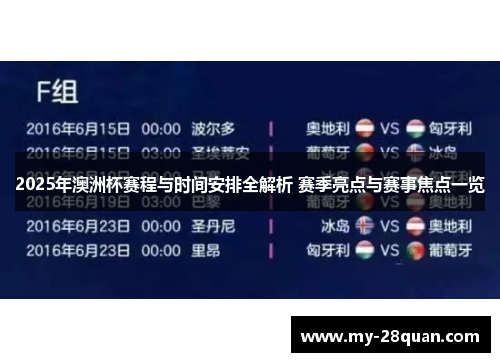 2025年澳洲杯赛程与时间安排全解析 赛季亮点与赛事焦点一览 2025年澳洲杯赛程与时间安排全解析 赛季亮点与赛事焦点一览
